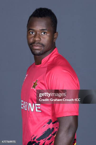 Brian Vitori of the Zimbabwe cricket team at the headshot session at the Agrabad Hotel ahead of the ICC World Twenty20 Bangladesh 2014 tournament on...