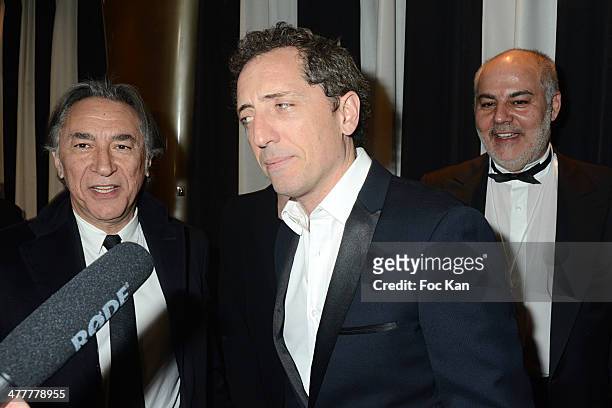 Richard Berry, Gad El Maleh and Serge Benaim attend Les Globes de Cristal 2014 Awards 9th Photocall at Le Lido on March 10, 2014 in Paris, France.