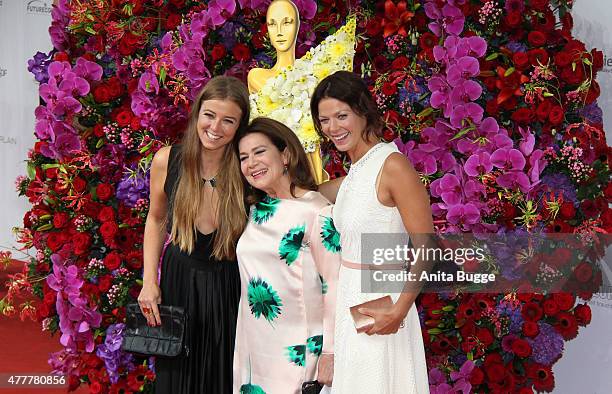 Nina Eichinger, Hannelore Elsner and Jessica Schwarz arrive to the German Film Award 2015 Lola at Messe Berlin on June 19, 2015 in Berlin, Germany.