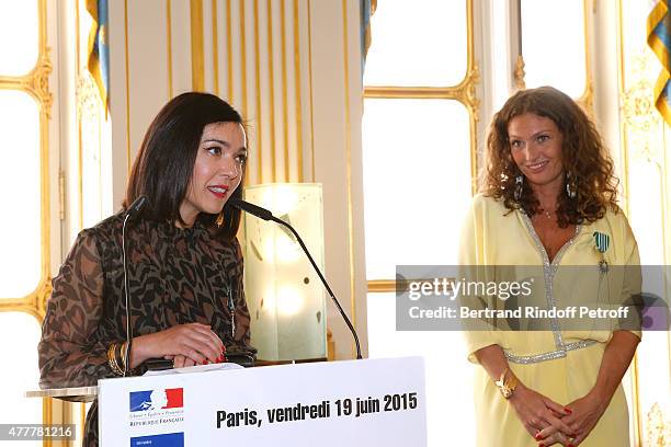 Sylvie Hoarau and Aurelie Saada attend French minister of Culture and Communication Fleur Pellerin gives Medal of 'Knight of Arts and Letters' to...