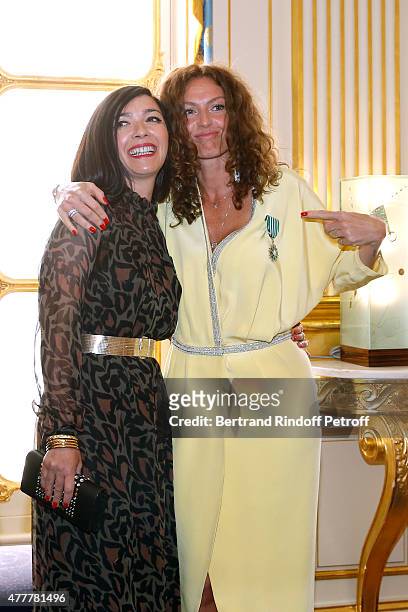 Sylvie Hoarau and Aurelie Saada attend French minister of Culture and Communication Fleur Pellerin gives Medal of 'Knight of Arts and Letters' to...