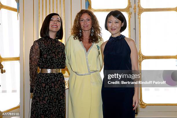 Sylvie Hoarau, Aurelie Saada and Fleur Pellerin attend French minister of Culture and Communication Fleur Pellerin gives Medal of 'Knight of Arts and...