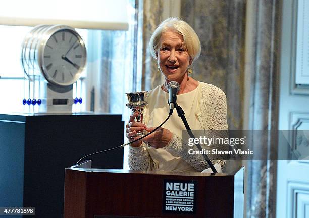 Actress Helen Mirren honored by World Jewish Congress for her role in acclaimed film "Woman In Gold" at Neue Galerie on June 19, 2015 in New York...