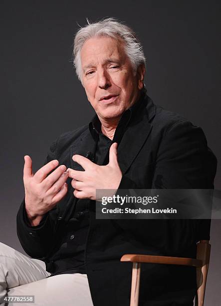 Actor/filmmaker Alan Rickman attends the Apple Store Soho: Meet The Filmmaker: Alan Rickman, "A Little Chaos" at Apple Store Soho on June 19, 2015 in...