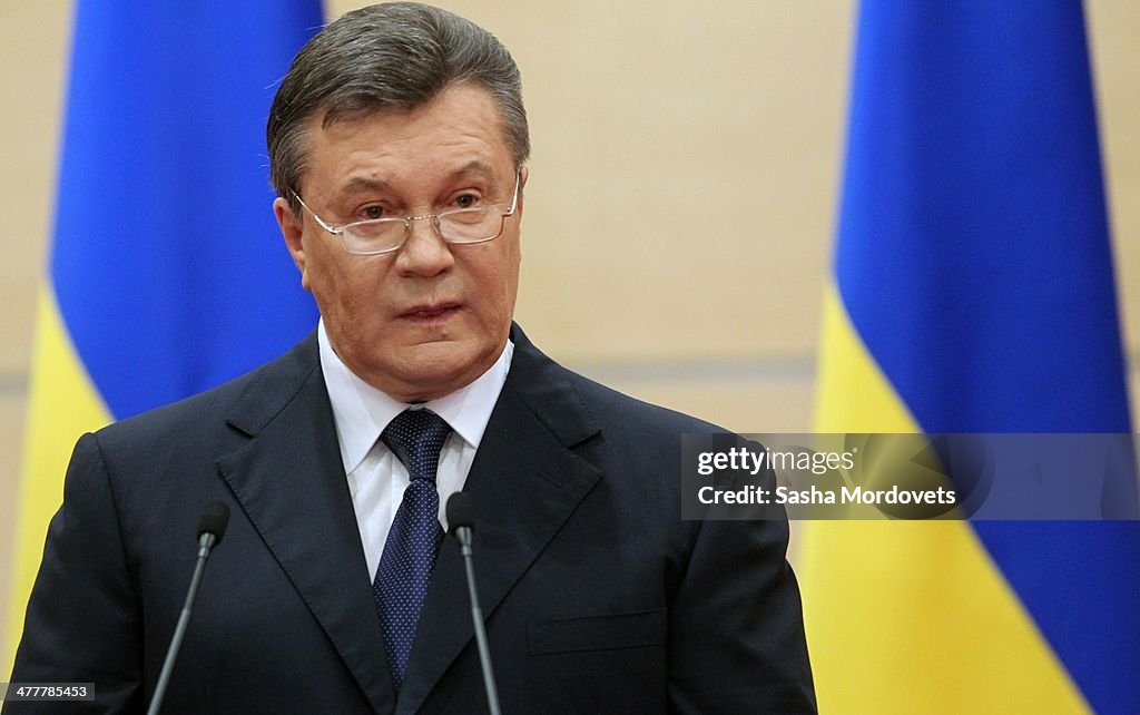 Ousted Ukrainian President Viktor Yanukovych Holds Press Conference In Rostov-on-Don