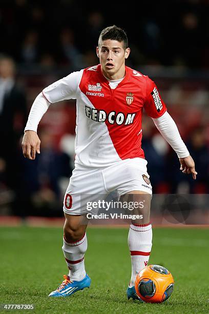 James Rodriguez of AS Monaco during the France Ligue 1 match between AS Monaco and Paris Saint-Germain at Stade Louis II on february 9, 2014 in...