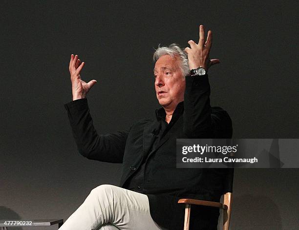 Alan Rickman attends Apple Store Soho: Meet the Filmmaker: Alan Rickman, "A Little Chaos" at Apple Store Soho on June 19, 2015 in New York City.