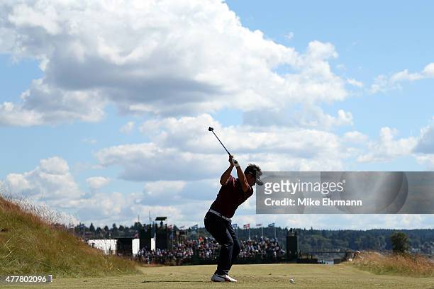 Hiroyuki Fujita of Japan hits his tee shot on 17th hole during the second round of the 115th U.S. Open Championship at Chambers Bay on June 19, 2015...