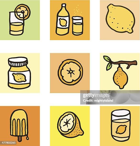 ilustrações de stock, clip art, desenhos animados e ícones de ícone conjunto de ícones de limão bloco - limoeiro