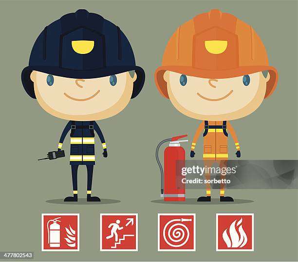 cute fireman and policeman - boy fireman costume stock illustrations