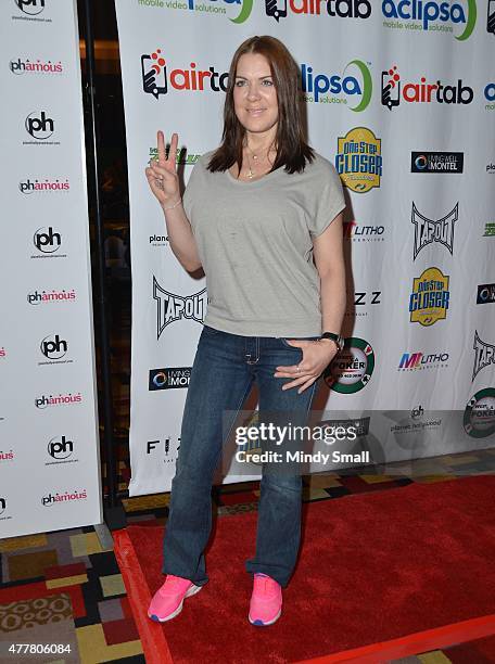 Former professional wrestler Joanie "Chyna" Laurer arrives at the Raising the Stakes for Cerebral Palsy Celebrity Poker Tournament at Planet...