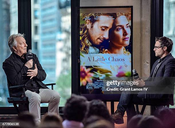 Actor Alan Rickman speaks with Ricky Camilleri at the AOL Build Speaker Series at AOL Studios In New York on June 19, 2015 in New York City.