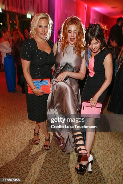 Aylin Tezel; Palina Rojinski and Anika Decker attend the German Film Award 2015 Lola party at Palais am Funkturm on June 19, 2015 in Berlin, Germany.