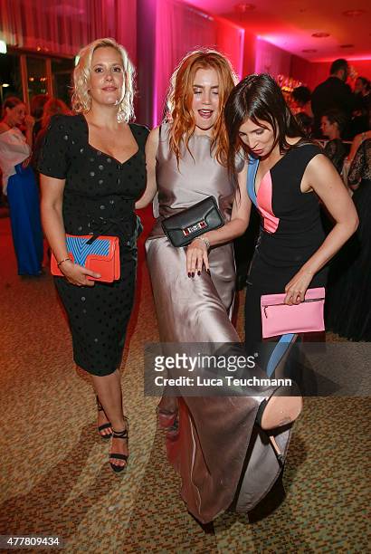 Aylin Tezel; Palina Rojinski and Anika Decker attend the German Film Award 2015 Lola party at Palais am Funkturm on June 19, 2015 in Berlin, Germany.