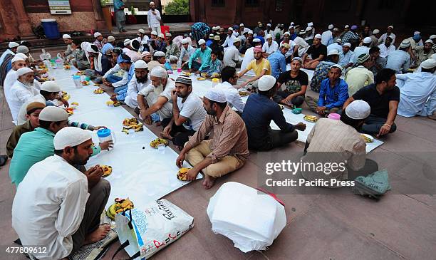 Muslim communities break the fast & offering namaz during the first day on the eve of the holy month of Ramadan at the Jama Masjid mosque.