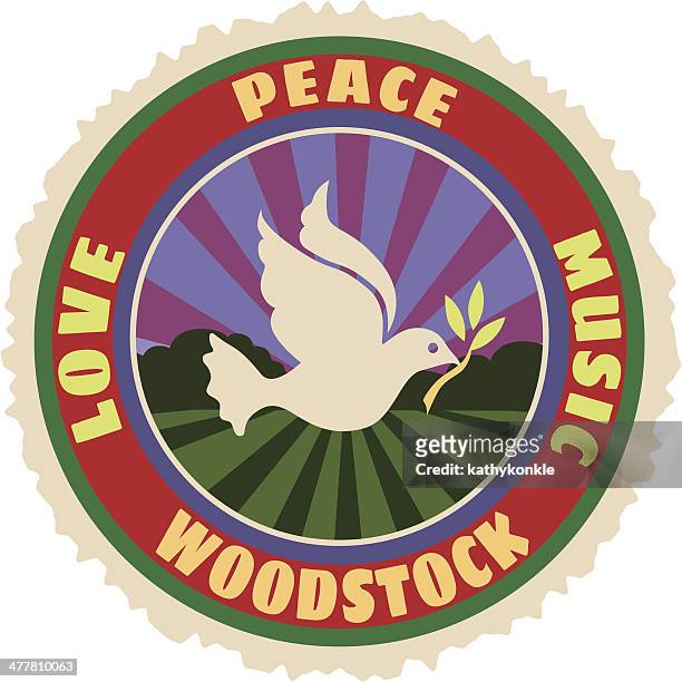 woodstock luggage label or travel sticker - woodstock music festival new york stock illustrations