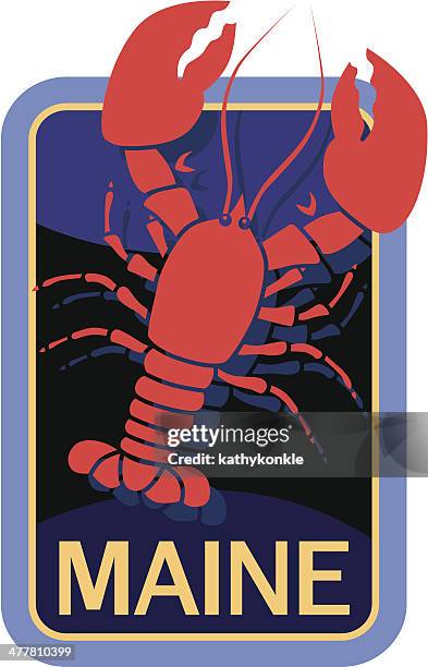 maine lobster travel sticker or luggage label - maine stock illustrations