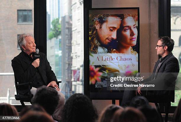 Actor Alan Rickman speaks about his film 'A Little Chaos' with moderator Ricky Camilleri during AOL Build Speaker Series Presents: Alan Rickman at...