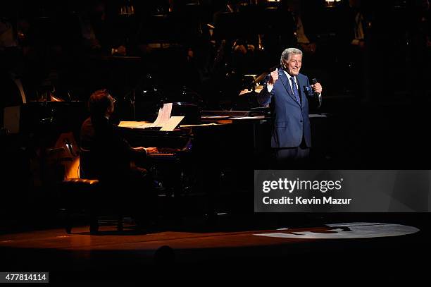 Tony Bennett performs onstage during the "Cheek to Cheek" tour at Radio City Music Hall on June 19, 2015 in New York City.