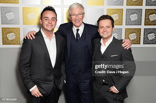 Paul O'Grady, Declan Donnolly and Anthony McPartlin attends the TRIC awards 2014 at the Grosvenor House Hotel on March 11, 2014 in London, England.
