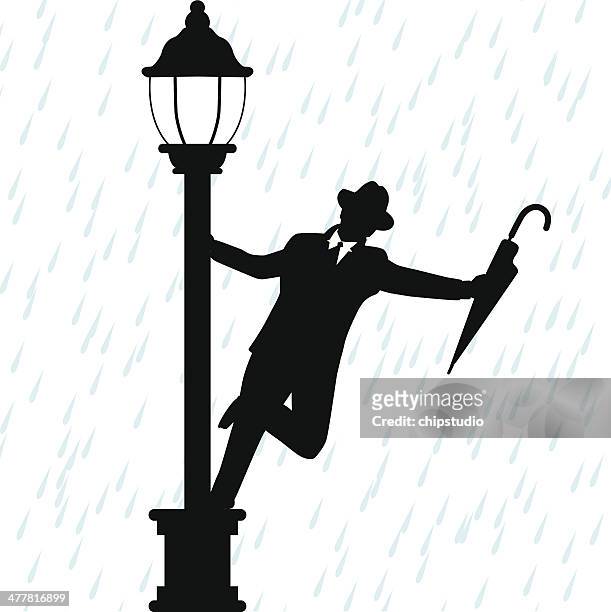 dancing in the rain - dancers silhouettes stock illustrations