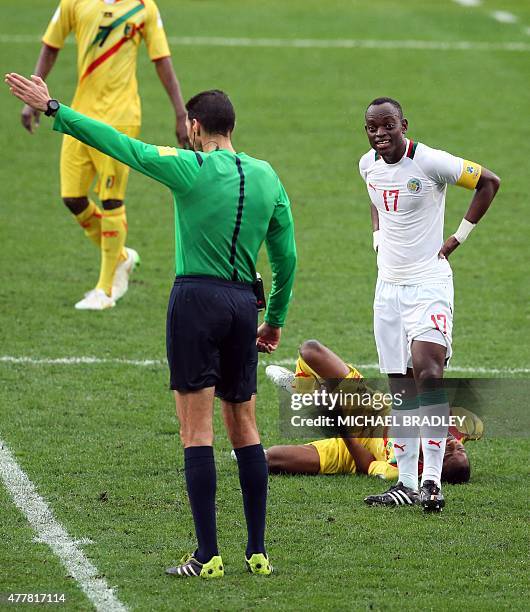 Senegal's Roger Gomis reacts as the referee gestures during the FIFA Under-20 World Cup football play-off for third place between Senegal and Mali in...