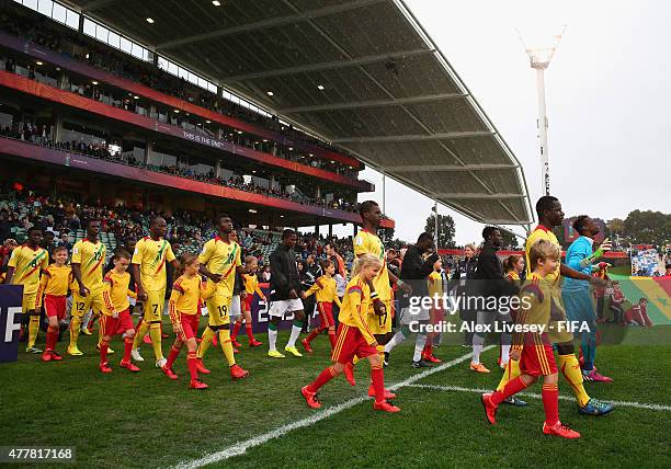 The players Mali and Senegal walk out prior to the FIFA U-20 World Cup Third Place Play-off match between Senegal and Mali at the North Harbour...