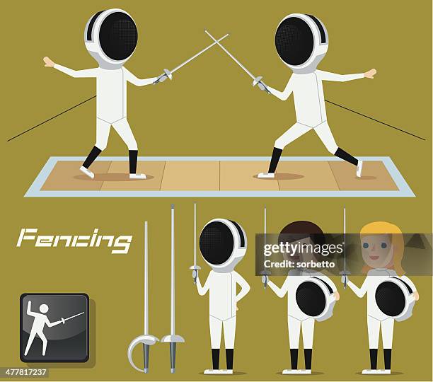 fencing - teenagers fencing sport stock illustrations