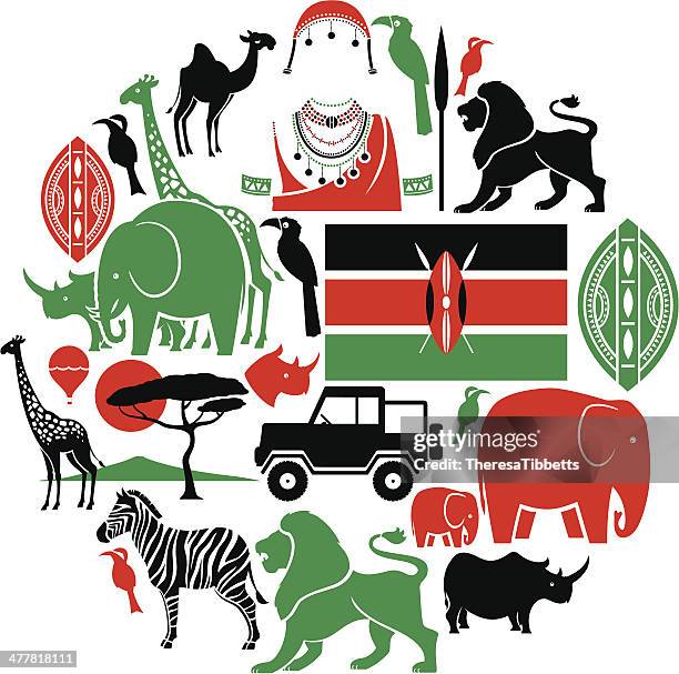 stockillustraties, clipart, cartoons en iconen met kenya icon set - safari animals