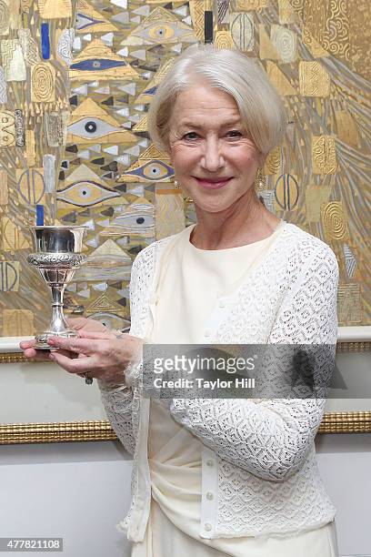 Dame Helen Mirren is honored by the World Jewish Congress for her role as Adele Bloch-Bauer in "Woman in Gold" in front of her character's portrait...