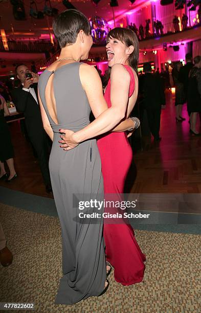 Henriette Richter-Roehl and Ina Paule Klink attend the German Film Award 2015 Lola party at Palais am Funkturm on June 19, 2015 in Berlin, Germany.
