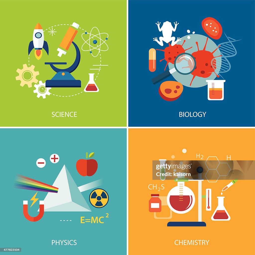 Science Tag Science Concept Physics Chemistry Biology Flat Design High-Res Vector ...