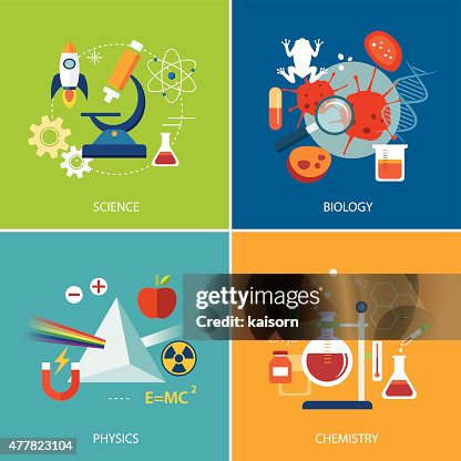 Science Concept Physics Chemistry Biology Flat Design High-Res Vector ...