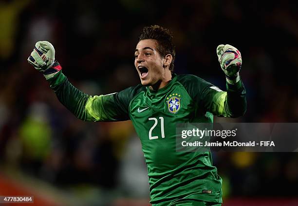 Jean of Brazil celebrates his teams goal during the FIFA U-20 World Cup Final match between Brazil and Serbia at North Harbour Stadium on June 20,...