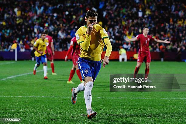 Andreas Pereira of Brazil celebrates after scoring a goal during the FIFA U-20 World Cup Final match between Brazil and Serbia at North Harbour...