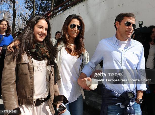 Sports journalist Paco Gonzalez, his wife Mayte Garcia and daughter Maria Gonzalez are seen arriving at Court on March 11, 2014 in Mostoles, Spain....