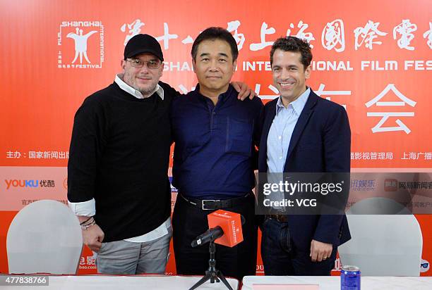 Director Daniel Barnz and actor Courtney Solomon attend movie "Cake" press conference as part of 18th Shanghai International Film Festival on June...