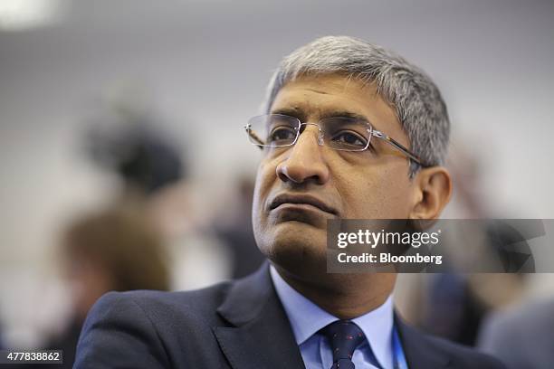 Shiv Vikram Khemka, co-vice chairman of Sun Group, pauses during a session at the St. Petersburg International Economic Forum in Saint Petersburg,...