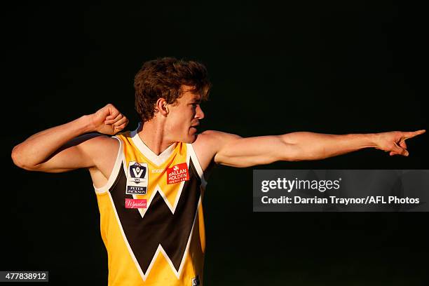 Kayne Turner of the Tigers gives instructions during the round 10 VFL match between the Northern Blues and the Werribee Tigers at Ikon Park on June...