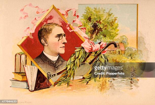 Vintage illustration featuring James Whitcomb Riley, was an American poet and best-selling author, published circa 1880.