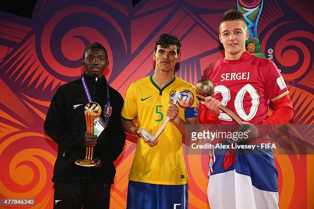 Adama Traore of Mali wins the adidas Golden Ball, Danilo of Brazil wins the Silver ball and Sergej Milinkovic of Serbia wins the Bronze ball after...