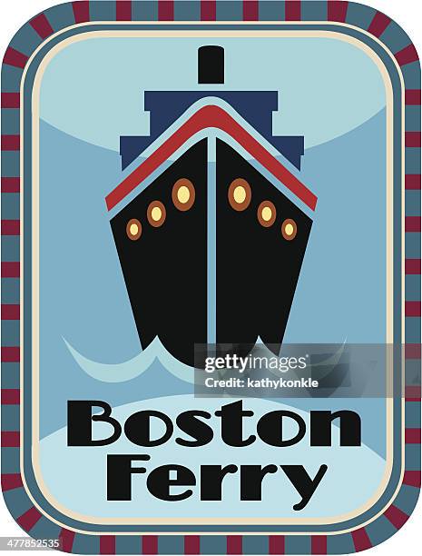 boston ferry travel sticker or luggage label - commuter ferry stock illustrations