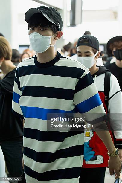 Chan Yeol of boy band EXO-K is seen on departure at Incheon International Airport on June 19, 2015 in Incheon, South Korea.