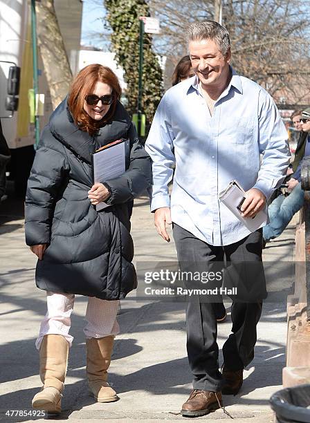 Actress Julianne Moore and actor Alec Baldwin are seen on the set of "Still Alice" on March 11, 2014 in New York City.