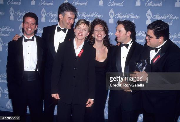 Comedienne Ellen DeGeneres, actress Joely Fisher, actor Arye Gross and actor David Anthony Higgins attend the 21st Annual People's Choice Awards on...