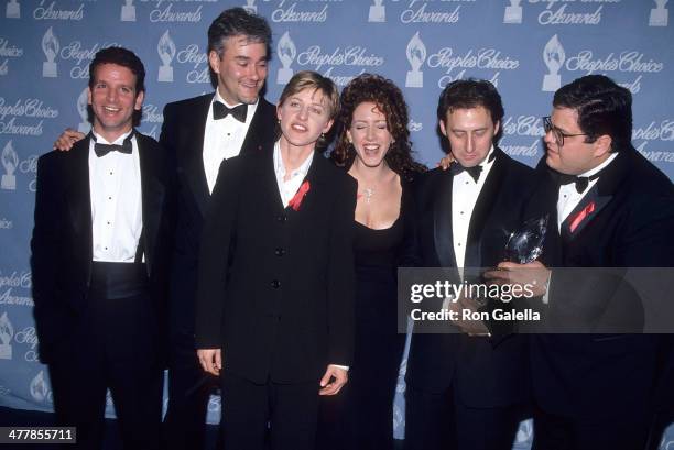 Comedienne Ellen DeGeneres, actress Joely Fisher, actor Arye Gross and actor David Anthony Higgins attend the 21st Annual People's Choice Awards on...