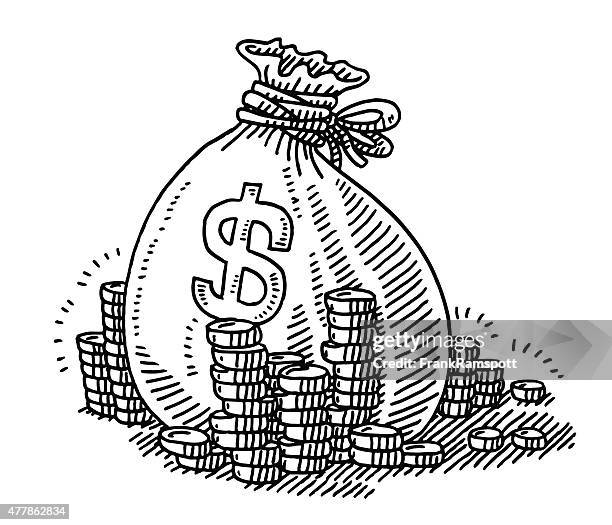 geldsack dollarsymbol und münzen inspiriert - geldsack stock-grafiken, -clipart, -cartoons und -symbole