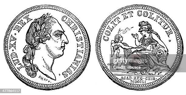 stockillustraties, clipart, cartoons en iconen met antique illustration of university old coin medal (1600s) - elizabethaanse stijl