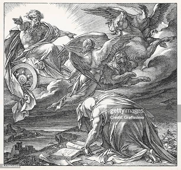 prophet ezekiel vision of four cherubim - creation stock illustrations