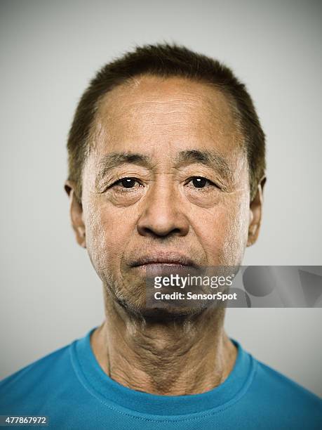 portrait of a senior japanese man - mug shot stock pictures, royalty-free photos & images